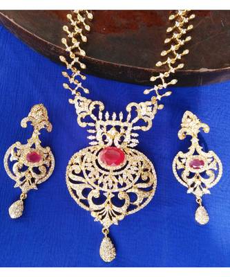 Georgeous High Gold Plated Rubys And Cz Stones Ecklace Set 2