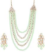 Gold Plated Kundan & Beads Multi-Strand Necklace Set With Earrings For Women