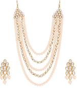 Gold Plated Kundan & Beads Multi-Strand Necklace Set With Earrings For Women