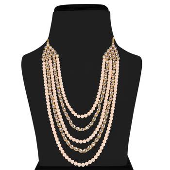 Gold Plated Kundan & Beads Multi-Strand Necklace Set With Earrings For Women 2