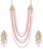 Gold Plated Kundan & Beads Multi-Strand Necklace Set With Earrings For Women