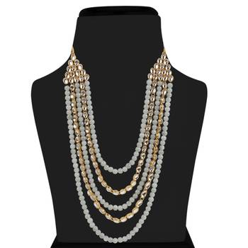 Gold Plated Kundan & Beads Multi-Strand Necklace Set With Earrings For Women 2