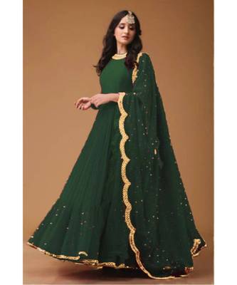 Dark Green Color Georgette Embroidered Designer Floor Length Anarkali Suit 1