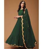 Dark Green Color Georgette Embroidered Designer Floor Length Anarkali Suit
