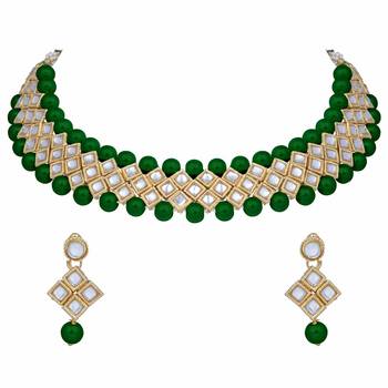 Traditional Gold Plated Pearl & Kundan Choker Necklace Set With Earrings For Women 1