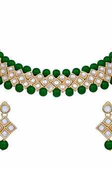 Traditional Gold Plated Pearl & Kundan Choker Necklace Set With Earrings For Women