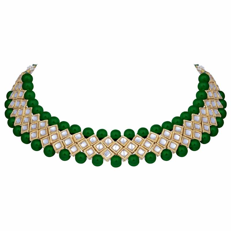 Traditional Gold Plated Pearl & Kundan Choker Necklace Set With Earrings For Women