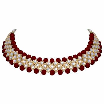 Traditional Pearl & Kundan Choker Necklace Set With Earrings For Women 2