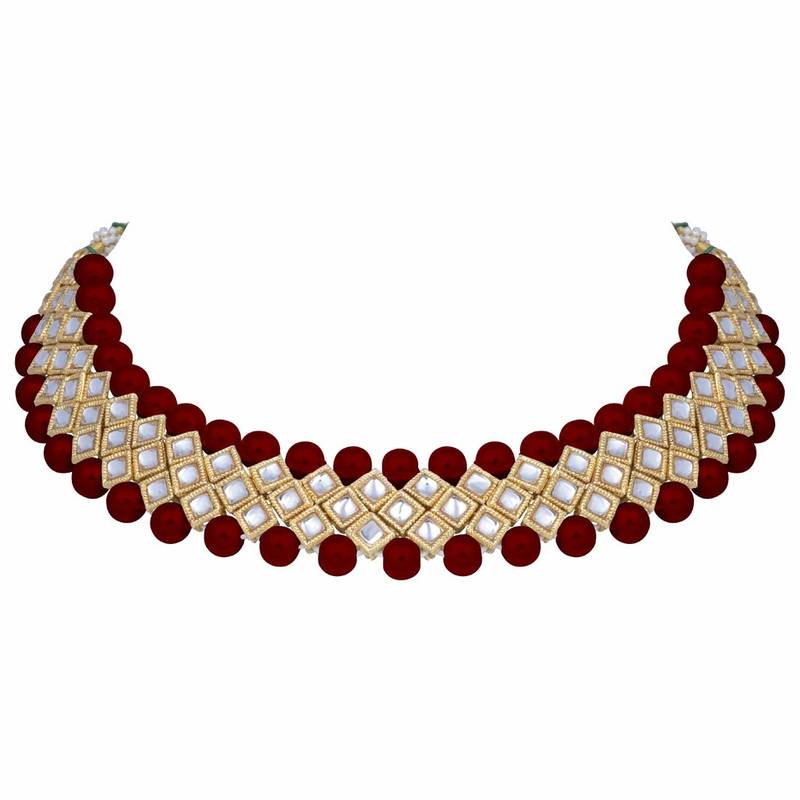 Traditional Pearl & Kundan Choker Necklace Set With Earrings For Women
