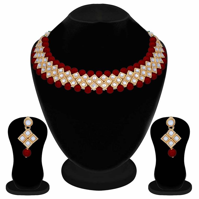 Traditional Pearl & Kundan Choker Necklace Set With Earrings For Women