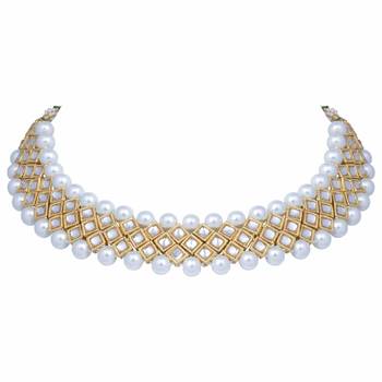 Traditional Gold Plated Pearl & Kundan Choker Necklace Set With Earrings For Women 3
