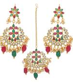 Traditional Gold Plated Pearl & Kundan Maang Tikka With Earring Set