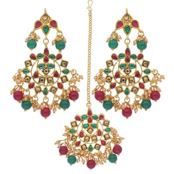 Traditional Gold Plated Pearl & Stone Studded Maang Tikka With Earring Set 1