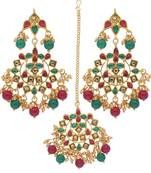 Traditional Gold Plated Pearl & Stone Studded Maang Tikka With Earring Set
