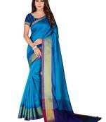blue woven silk blend saree with blouse