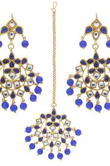 Traditional Gold Plated Pearl & Kundan Maang Tikka With Earring Set