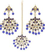Traditional Gold Plated Pearl & Kundan Maang Tikka With Earring Set
