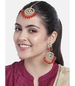 Traditional Gold Plated Pearl & Kundan Maang Tikka With Earring Set