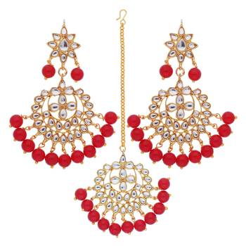 Traditional Gold Plated Pearl & Kundan Maang Tikka With Earring Set 2