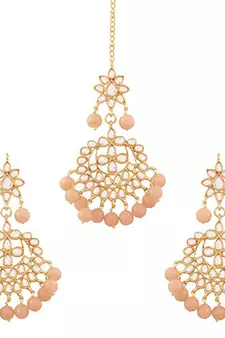 Traditional Gold Plated Pearl & Kundan Maang Tikka With Earring Set