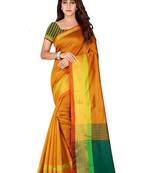 Yellow woven polyester saree with blouse