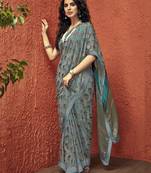 Grey Printed brasso saree with blouse