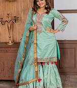 Aqua-blue embroidered satin salwar