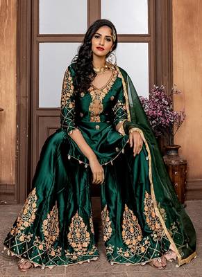 Dark-green embroidered satin salwar 1