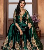 Dark-green embroidered satin salwar