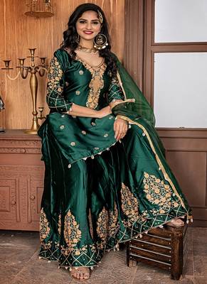 Dark-green embroidered satin salwar 2