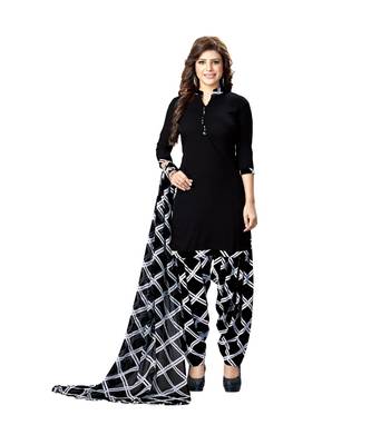 black printed synthetic unstitched salwar with dupatta 1