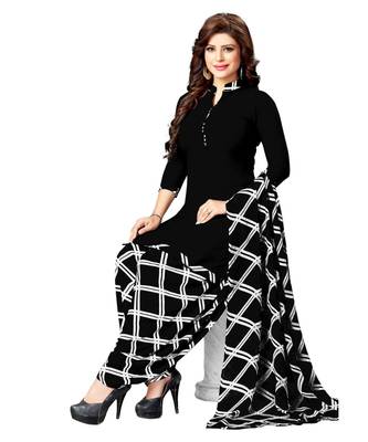 black printed synthetic unstitched salwar with dupatta 2