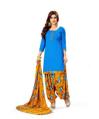 blue printed synthetic unstitched salwar with dupatta 1