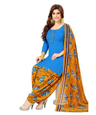 blue printed synthetic unstitched salwar with dupatta 2