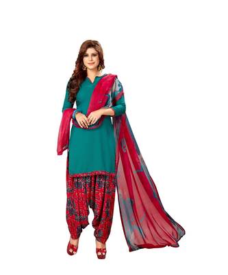 blue printed synthetic unstitched salwar with dupatta 1