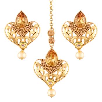 Gold Plated  Earring Set With Maang Tikka  For Women 1