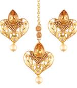 Gold Plated  Earring Set With Maang Tikka  For Women