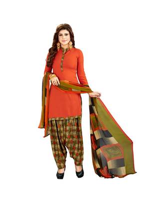 red printed synthetic unstitched salwar with dupatta 1