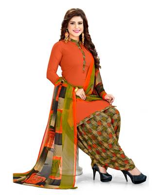 red printed synthetic unstitched salwar with dupatta 2