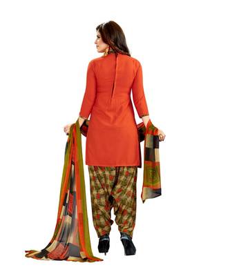 red printed synthetic unstitched salwar with dupatta 3