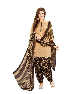 beige printed synthetic unstitched salwar with dupatta 1