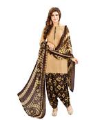 beige printed synthetic unstitched salwar with dupatta