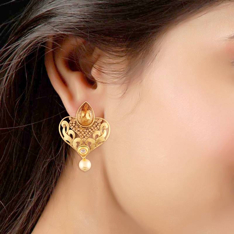 Gold Plated  Earring Set With Maang Tikka  For Women