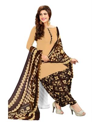 beige printed synthetic unstitched salwar with dupatta 2