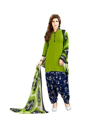 green printed synthetic unstitched salwar with dupatta 1