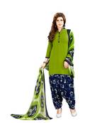 green printed synthetic unstitched salwar with dupatta