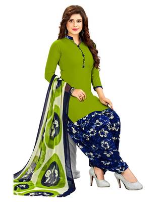 green printed synthetic unstitched salwar with dupatta 2