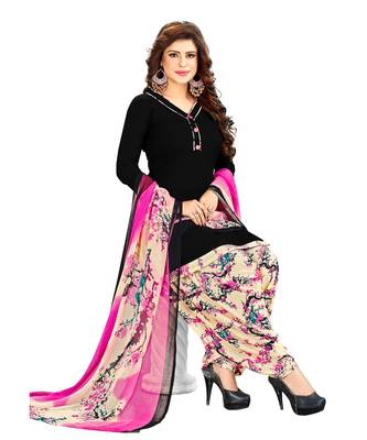 black printed synthetic unstitched salwar with dupatta 1