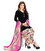 black printed synthetic unstitched salwar with dupatta