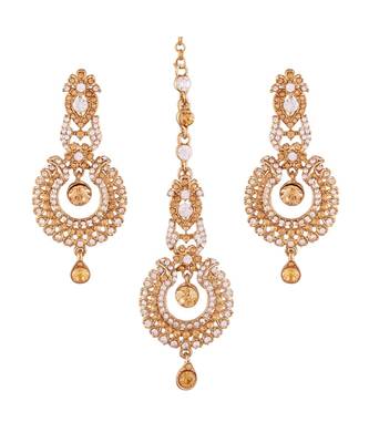 Gold Plated  Earring Set With Maang Tikka  For Women 1